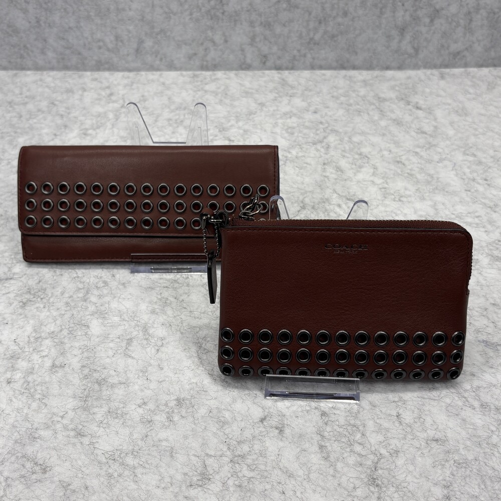 COACH Bleecker Grommets Set: Snap Wallet Clutch & Universal Wristlet - Brick Red - Picture 2 of 10